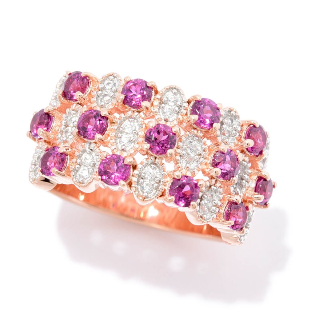 Gem Treasures 1.49ctw Purple Garnet & White Zircon Triple Row Ring