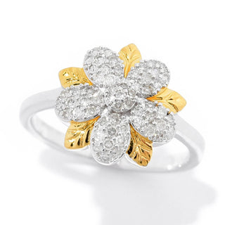 Diamond Treasures 18K Gold Accented 0.36ctw Diamond Flower Ring