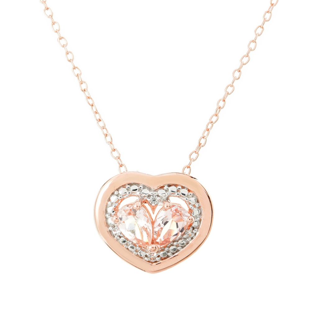 Gem Treasures 0.74ctw Morganite & Zircon Halo Heart Pendant