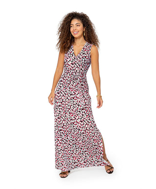 Leota Women's Sleeveless Perfect Wrap Maxi Dress in Brushstroke Leopard Fruit Dove  White