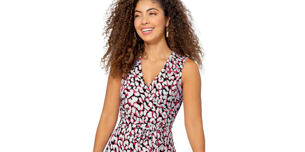 Leota Women's Sleeveless Perfect Wrap Maxi Dress in Brushstroke Leopard Fruit Dove  White