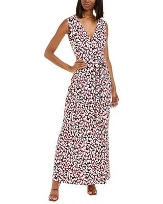 Leota Women's Sleeveless Perfect Wrap Maxi Dress in Brushstroke Leopard Fruit Dove  White