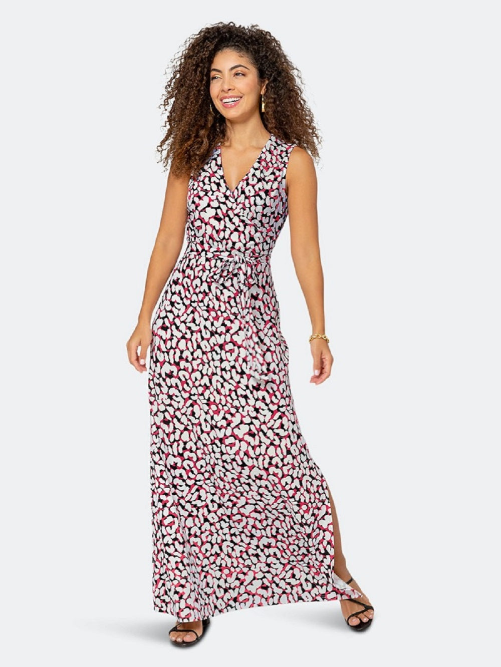 Leota Women's Sleeveless Perfect Wrap Maxi Dress in Brushstroke Leopard Fruit Dove  White