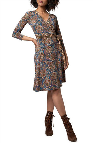 Leota Women's Floral Wrap Dress Blue Size L