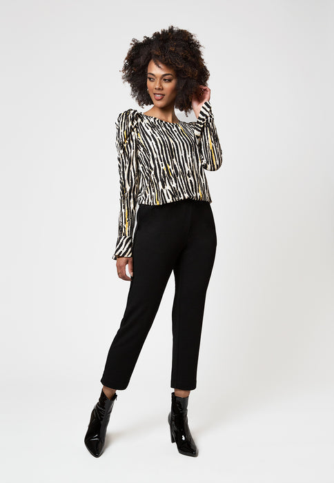 Leota Women's in Inky Zebra Jennifer Top Black Size S