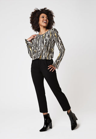 Jennifer Top in Inky Zebra Black Size L