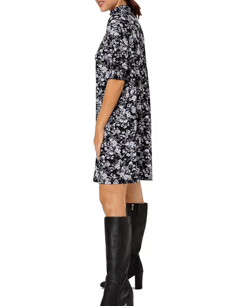 Leota Women's Raelyn Floral Mock Neck Dress Black