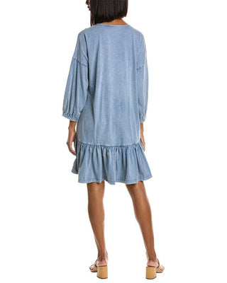 Leota Women's Embroidered Luna Dress in Chambray Blue Large Lord & Taylor Blue