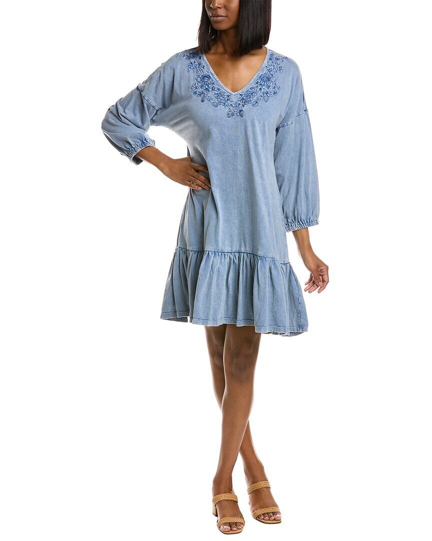 Leota Women's Luna Embroidered Dress Blue Size Medium