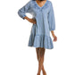 Leota Women's Embroidered Luna Dress in Chambray Blue Large Lord & Taylor Blue