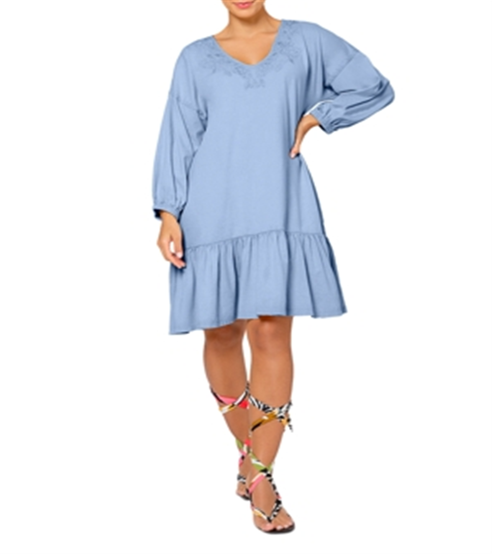 Leota Women's Luna Embroidered Dress Blue Size XX-Large