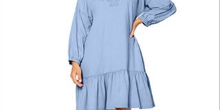 Leota Women's Embroidered Luna Dress in Chambray Blue Large Lord & Taylor Blue