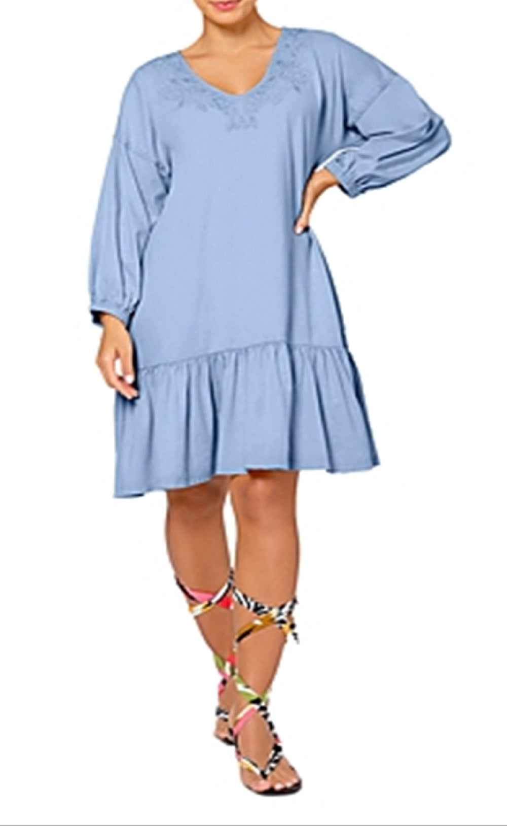 Leota Women's Embroidered Luna Dress in Chambray Blue Small Lord & Taylor Blue Size S