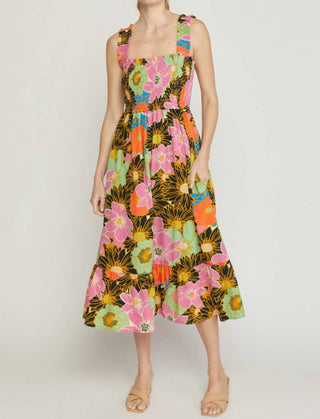 Entro - Floral Smocked Midi Dress