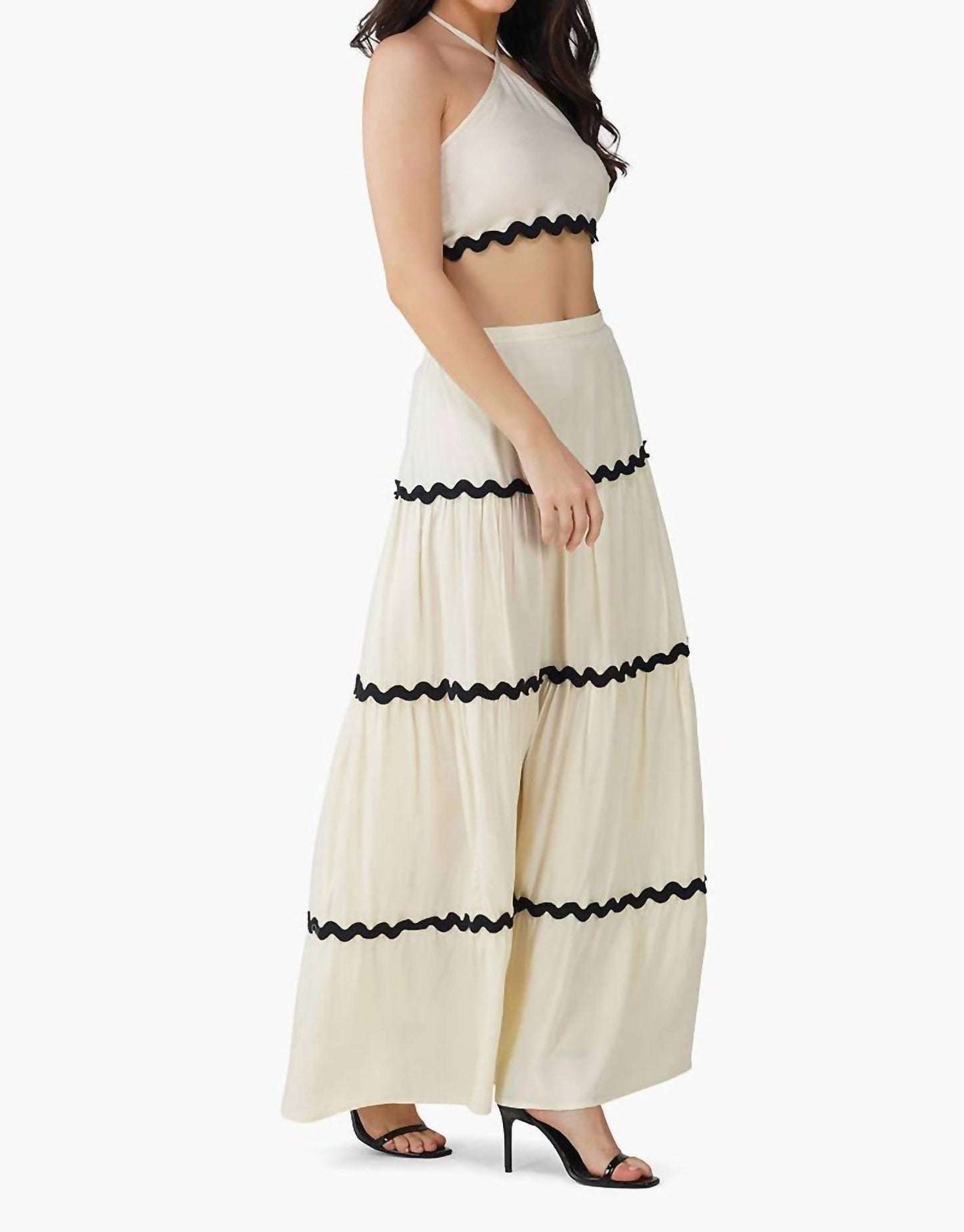 America & Beyond - Ric-rac Halter Top & Tiered Skirt Set