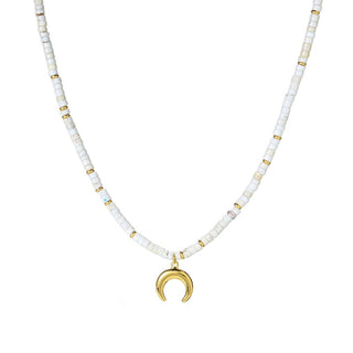 MAYAMAR 24K Gold Plated Howlite Beaded Crescent Horn 21" Necklace
