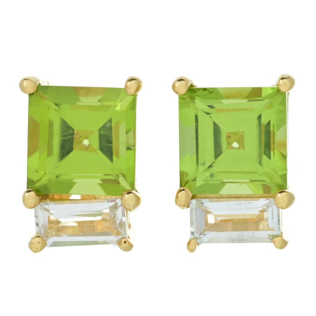 Choice of Square Shape Gem & White Topaz Stud Earrings
