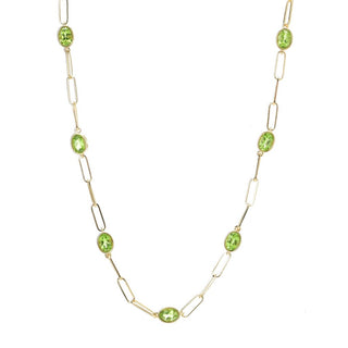 18K Gold Plated Choice of Length Arizona Peridot Paperclip Link Necklace