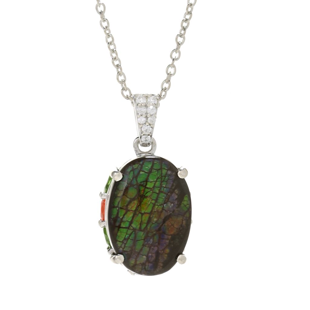Gem Treasures 14x10mm Ammolite & Multi Gemstone Pendant w/ Chain