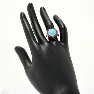 Gem Treasures Heart Shape Sleeping Beauty Turquoise, Ruby & Zircon Ring