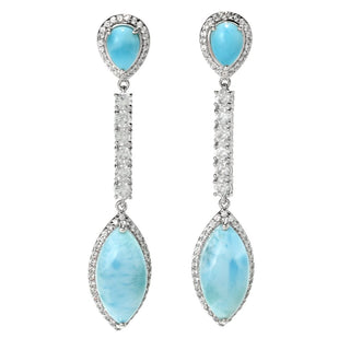 Gem Treasures 1.59ctw Larimar & White Zircon Dangle Earrings