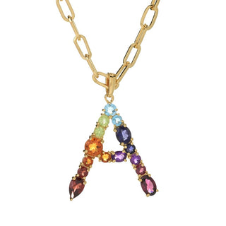 Gem Treasures Ombre Rainbow Multi Gemstone Initial Pendant