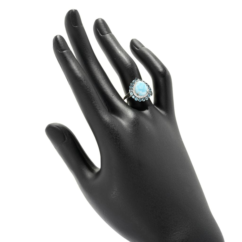 Gem Treasures Choice of Shape Larimar & Gemstone Double Halo Ring