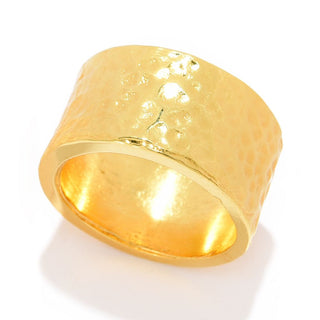 MAYAMAR 24K Gold Plated Hammered Wide Band Ring