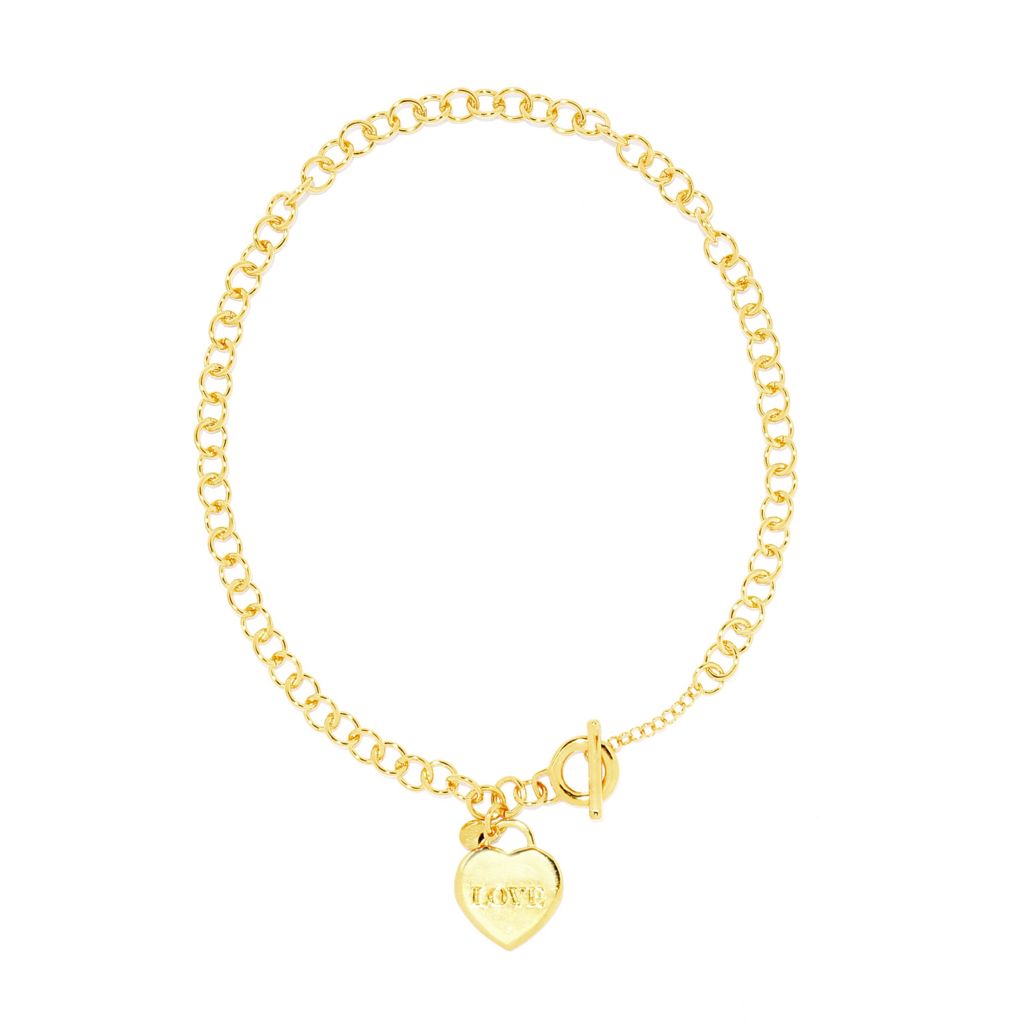 MAYAMAR 24K Gold Plated Heart Charm Rolo 18"+1" Toggle Necklace