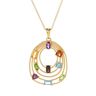 18K Gold Plated 2.41ctw Multi Gemstone Textured Enhancer Pendant w/ Chain