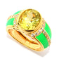 18K Gold Plated 10x8mm Choice of Gemstone & Zircon Halo Enamel Band Ring