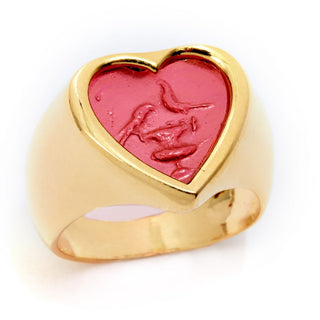 Tagliamonte 18K Gold Plated Venetian Glass Bird Carved Cameo Heart Ring