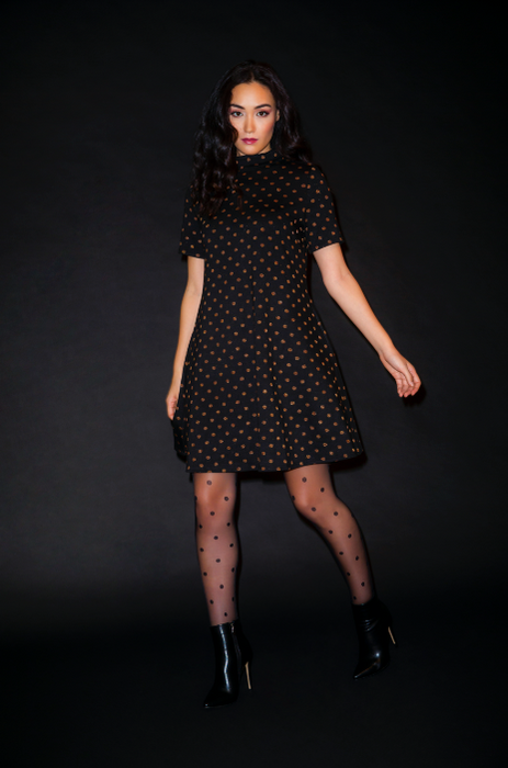 Leota Women's Anya Polka Dot Fit And Flare Dress Black Size X-Large