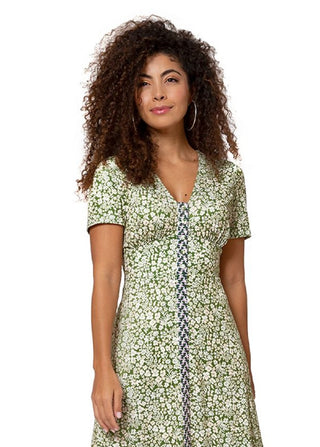Leota Women's Jasmine Field Border Twist of Lime Lord & Taylor Banded Francesca Dress Green