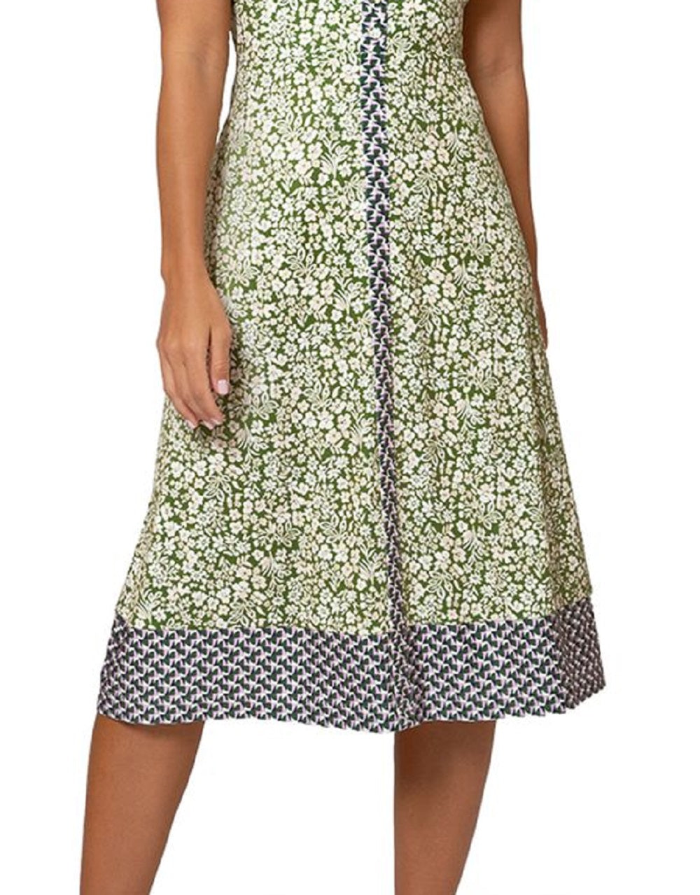 Leota Women's Jasmine Field Border Twist of Lime Lord & Taylor Banded Francesca Dress Green