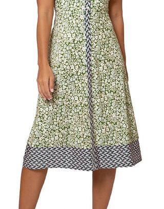 Leota Women's Jasmine Field Border Twist of Lime Lord & Taylor Banded Francesca Dress Green