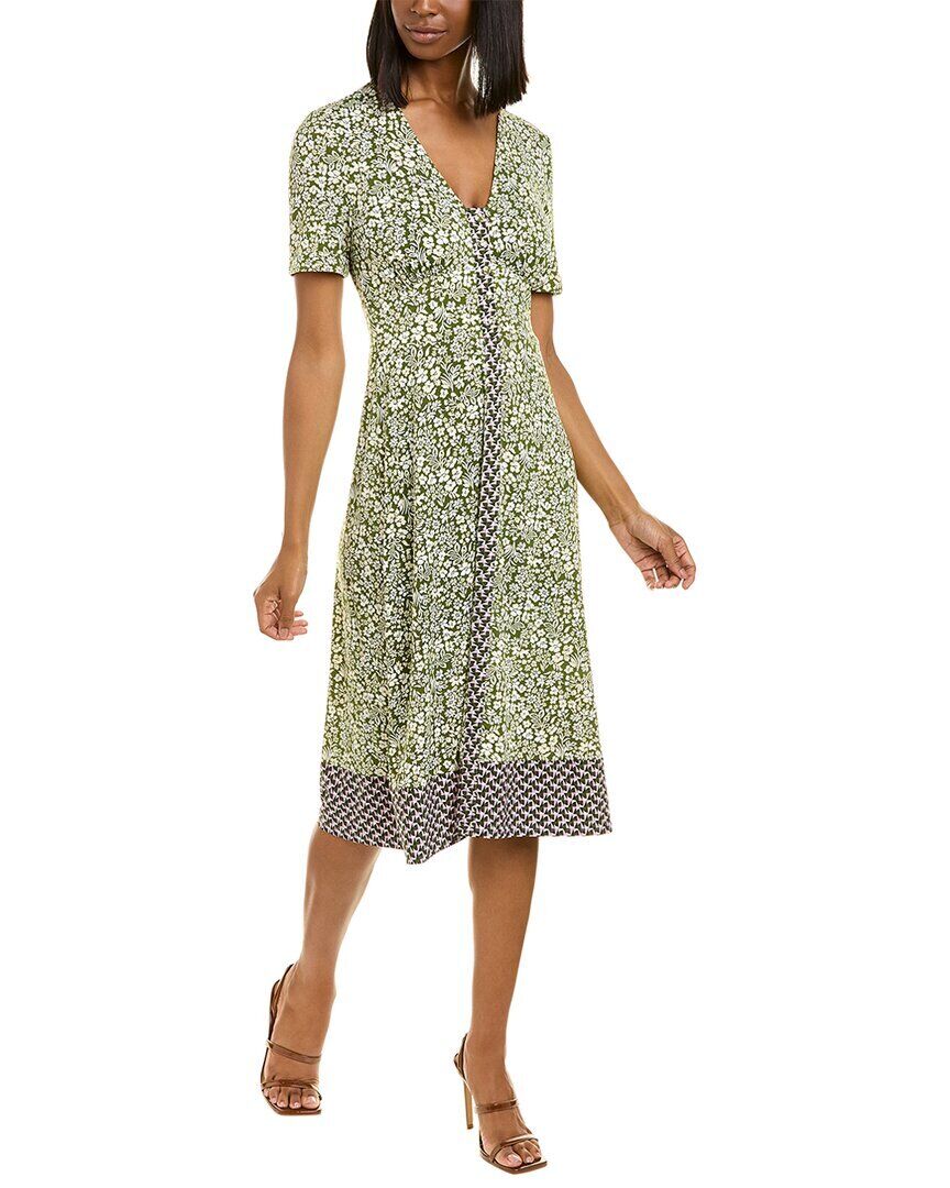 Leota Women's Jasmine Field Border Twist of Lime Lord & Taylor Banded Francesca Dress Green
