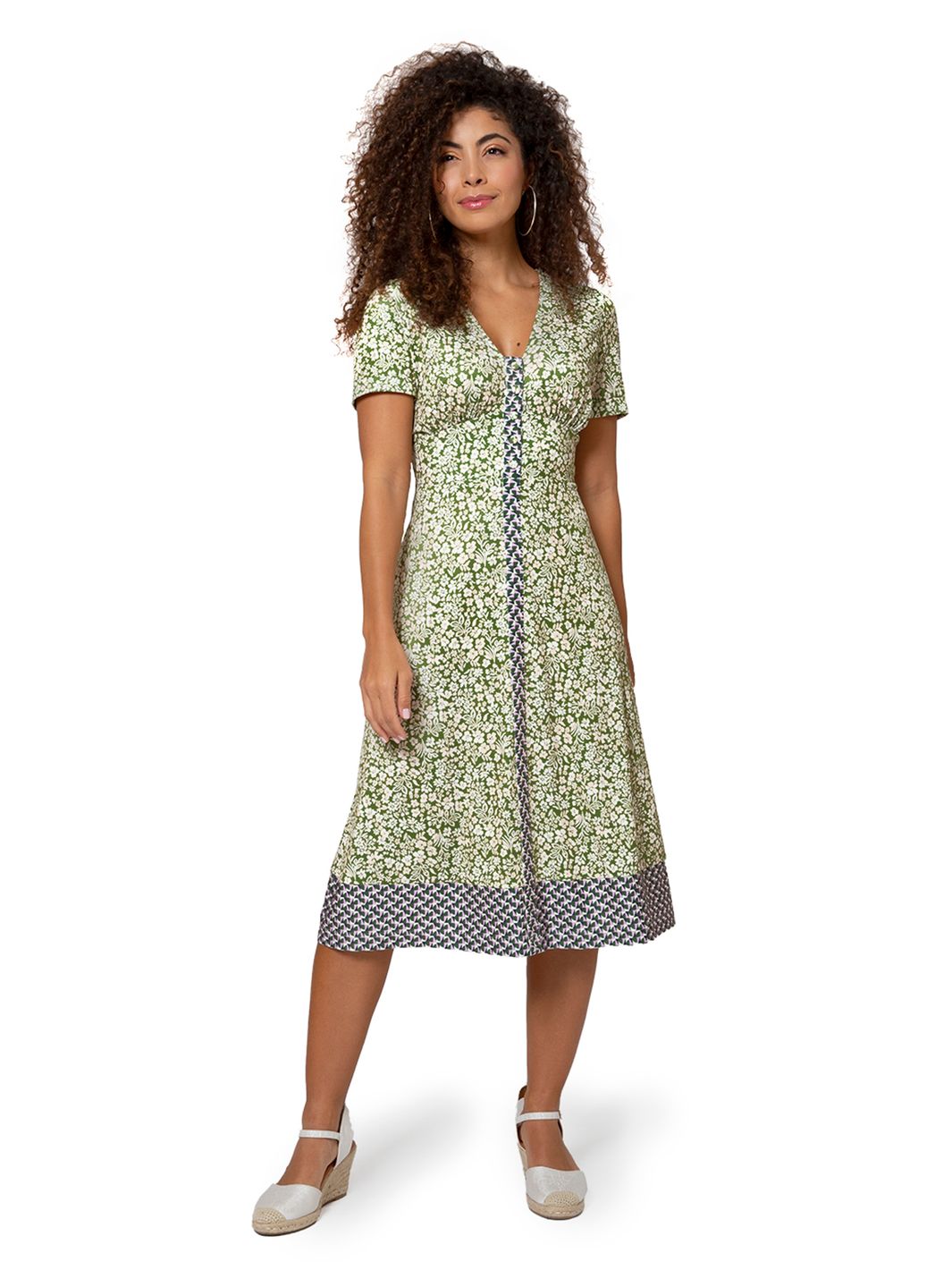 Leota Women's Jasmine Field Border Twist of Lime Lord & Taylor Banded Francesca Dress Green
