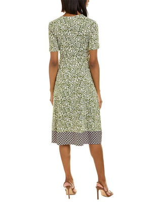 Leota Women's Jasmine Field Border Twist of Lime Lord & Taylor Banded Francesca Dress Green