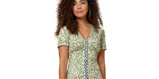 Leota Women's Jasmine Field Border Twist of Lime Lord & Taylor Banded Francesca Dress Green