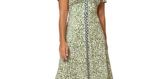 Leota Women's Jasmine Field Border Twist of Lime Lord & Taylor Banded Francesca Dress Green