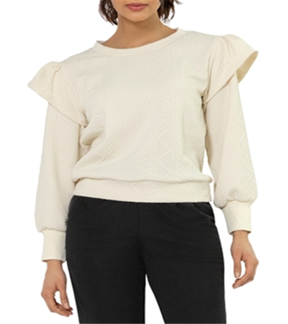 Leota Women's Ashley Ruffle Shoulder Sweatshirt White