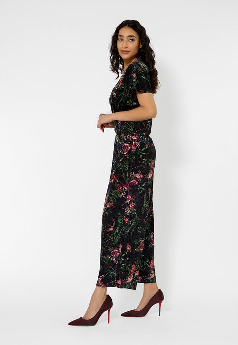 Leota Women's Ruby Velvet Short Sleeve Jumpsuit Black