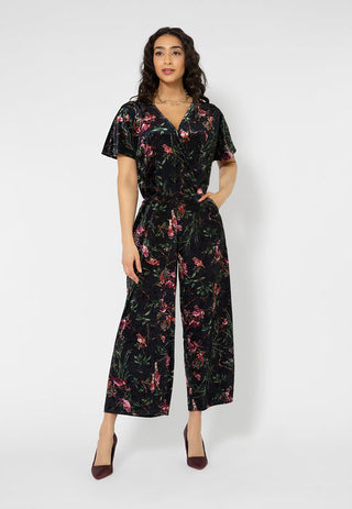 Leota Women's Ruby Velvet Short Sleeve Jumpsuit Black