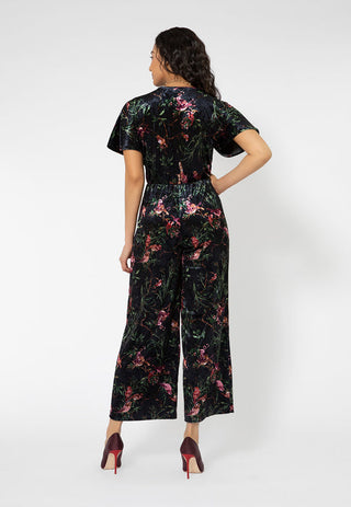 Leota Women's Ruby Velvet Short Sleeve Jumpsuit Black