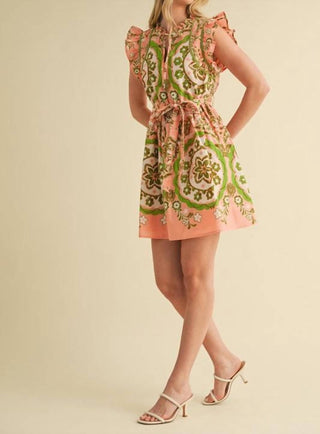 &Merci - Printed Flutter Sleeve Mini Dress