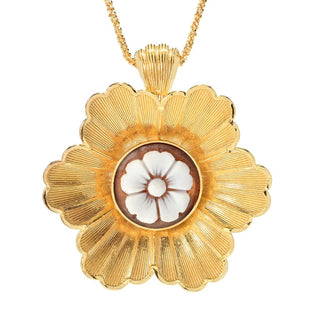 Cameo Italiano 18K Gold Plated "Scent" Flower Cameo Pendant w/ Chain