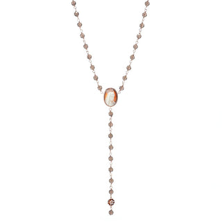 Cameo Italiano 18K Gold Plated "Sacred" Cameo & Smoky Quartz Rosary Necklace