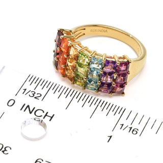 Gem Treasures 3.63ctw Ombre Rainbow Multi Gem Triple Row Ring