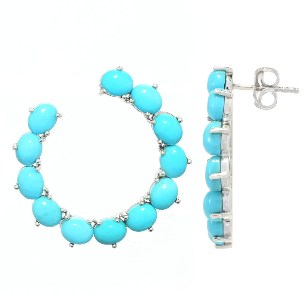 Gem Treasures Oval Sleeping Beauty Turquoise Hoop Earrings